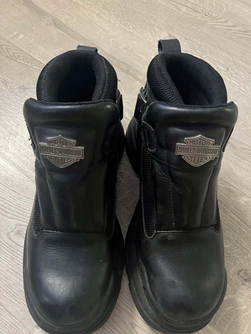 Harley-Davidson Black Leather Biker Boots with Buckle and Bar & Shield Logo